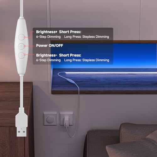 Image of 5V COB Blue Led Strip Light 6.56FT USB Powered CRI90+ LED Tape Lights with Dimmer, 8mm Width Dimmable High Density Flexible Strips for TV Under Cabinet Bedroom