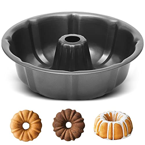 ARVINKEY Fluted Ring Cake Tin Nonstick & Leakproof Carbon Steel Round Cake Pan Tray 24cm/9.45in Baking Moulding Tin for Baking Cake Bread Black