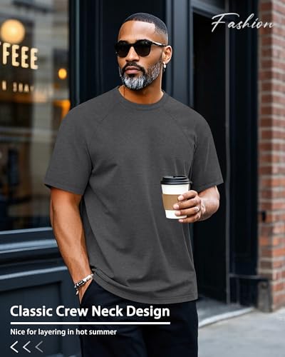 Ficerd 3 Pack Cotton Men's Oversized T Shirts Big and Tall Shirts Raglan Short Sleeve Crew Neck Plus Size Tee3