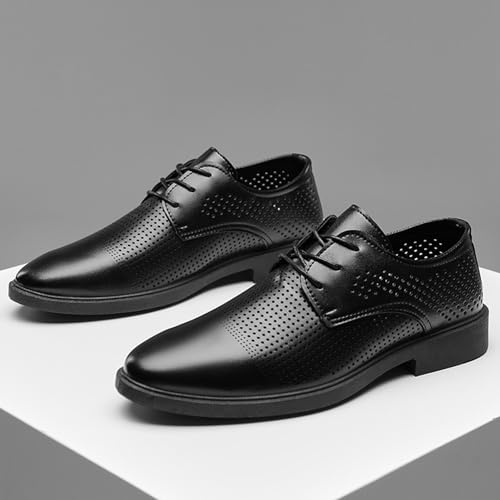 Men’s Leather Oxfords Dress Shoes, Breathable Hollow Pointed Toe Lace-up Comfort Brogue Oxfords Casual Business Work Dress Shoes3