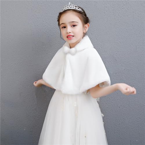 SK Studio Girls Princess Faux Fur Flower Bolero Shrug Party Wedding Dress Up White3