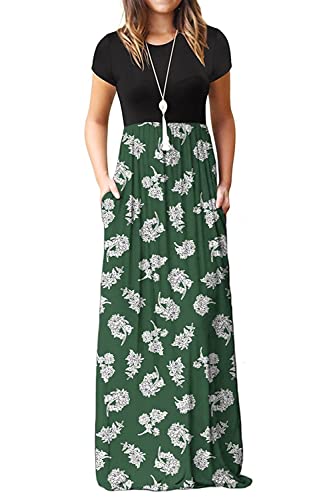 Image of EUOVMY Women's Short Sleeve Loose Plain Maxi Dresses Casual Vacation Long Dresses with Pockets