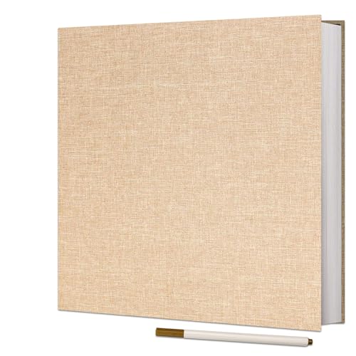 Azonee 1 Pcs Large Photo Album 3x5 4x6 5x7 6x8 8x10 Acid Free Self Adhesive Magnetic Pages DIY Scrapbook 40 Pages Linen Cover Photo Book with A Metallic Pen (Khaki 11x10.6In)