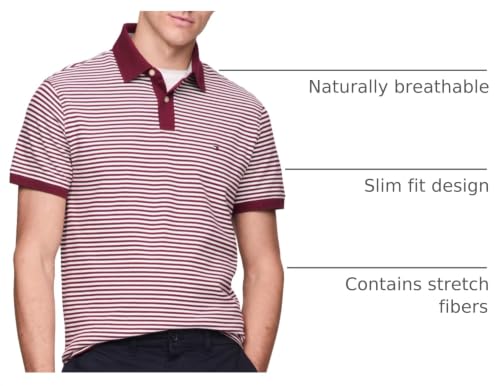 Image of Tommy Hilfiger Men's Short Sleeve Polo Shirts in Slim Fit with Stretch and Organic Pique Cotton