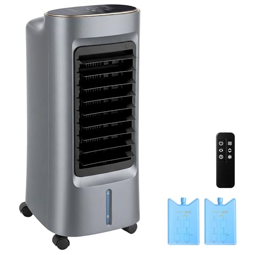 HOMCOM Refroidisseur d'air mobile 4 en 1 humidificateur, purificateur et ventilateur, oscillation 90°, 3 vitesses, 3 modes, réservoir d'eau 6L, packs de...