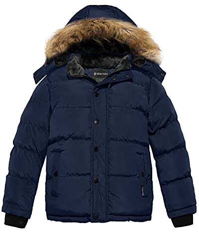 wantdo Boy Winter Puffer Coat waterproof with Faux Fur Coat and Lighweight Puffer Jacket (Blue 6-7