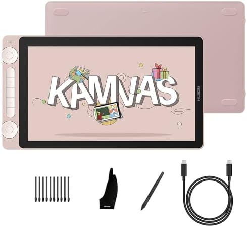 Tableta gráfica HUION Kamvas 13 (Gen 3) con pantalla, 13,3 pulgadas, vidrio Canvas laminado completo, PenTech 4.0, 16384 niveles de presión, doble dial y cable completo para arte digital, rosa