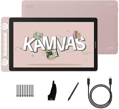 HUION Kamvas 13 Gen 3 Drawing Tablet with Screen, 13.3" Full-Laminated Art Tablet with 2nd Canvas Glass, PenTech 4.0, 16384 Pen Pressure, Dual Dials with Full-Featured Cable for Digital Art, Pink