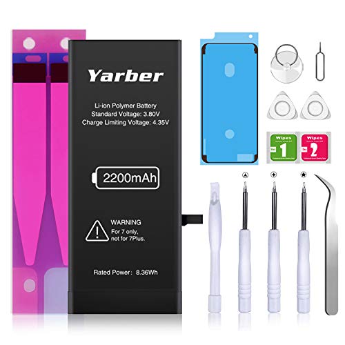 Batería para iPhone 7, Alta Capacidad 2200mAh Li-Ion con 12% más de Capacidad y con Kits de Herramientas de reparación, Cinta Adhesiva e Protector de Pantalla (No para I7 Plus)