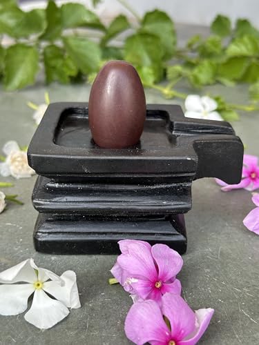 Image of 1.5 inch Original Narmadeshwar Narmada Shivling with 3 inch Narmada Stone Yoni Base Jaladhari (Swayambhu Shivling, Black Square Jaladhari)