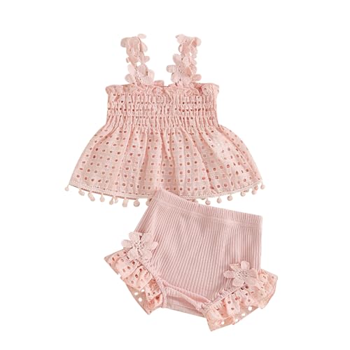 Image of Murnouche Newborn Baby Girl Summer Clothes Sleeveless Floral Top Ribbed Shorts Boho Outfit Set