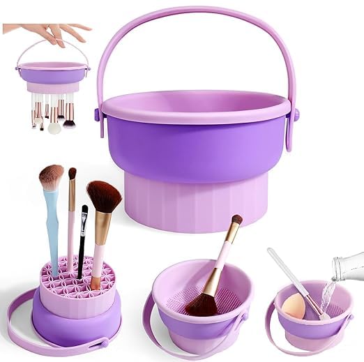 3 in 1 Silicone Makeup Brush Cleaning Mat Bowl with Brush Drying Holder – Portable Cosmetic Brush Cleaner & Scrubber Tray for Makeup Brushes, Beauty Sponges & Powder Puffs – Easy Wash Makeup Brush Cleaning Tool-picture-26
