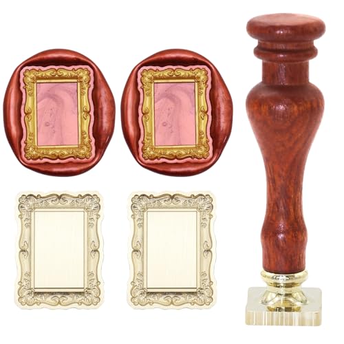 Frame Wax Seal Stamp Great Detail 3D Embossed Relief Carving Head and Wood Handle for Wax Seal Stamp Kit Decor for Wedding Invitation Envelope DIY Family Memories Photos (F19)