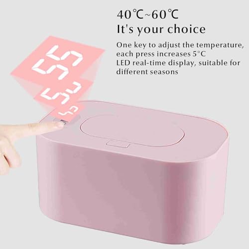 Chauffe-lingettes pour Bébé avec Veilleuse LED Intelligente Réchauffe Rapide Uniforme en 3 Min, Sécurité Anti-Surchauffe, Facile à Nettoyer Design Compact (Rose)