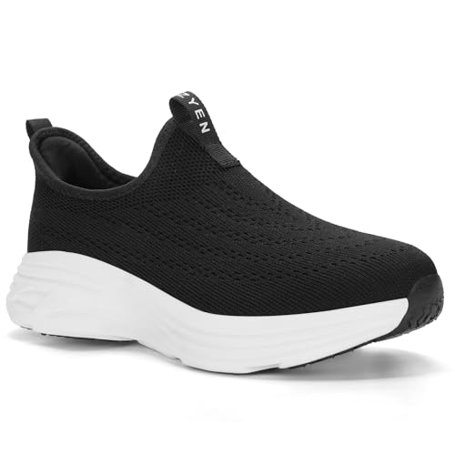 ZYEN Mens Walking Shoes Easy Wear Design Athletic Sneakers Lightweight Breathable Laceless Comfortable Tennis Sneakers Casual Travel Gym Work Shoe