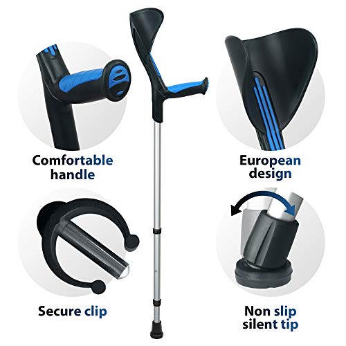 ORTONYX Forearm Crutches 1 Pair - Ergonomic Handle with Comfy Grip - High Density Sturdy Aluminum - 308lb Max / 200913