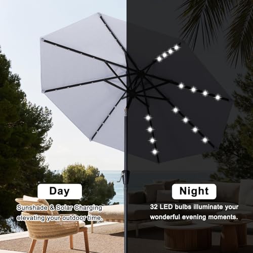 Image of ABCCANOPY 10FT Durable Solar Led Patio Umbrellas with 32LED Lights (Gray)