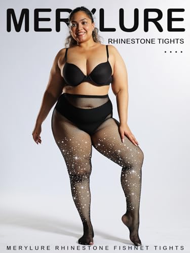 MERYLURE Indestructible Ultra Sparkly Tights for Women, Rhinestone Fishnet Party Stockings for Women, Jeweled Plus Size2