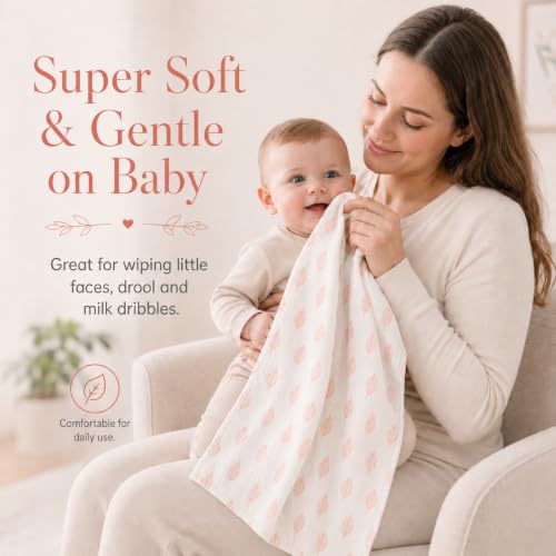 Image of Baby Burp Cloths for Boys and Girls - 7 Pack Large 100% Cotton - Double Layered Extra Absorbent Burp Rags, (Pink, 7 Pack)