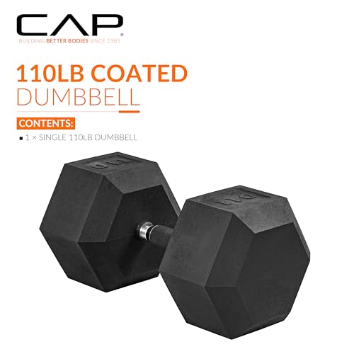 Image of CAP Rubber Coated Dumbbell Weights, Free Weights for Home Gym Strength Training, Anti-Roll Hex Dumbbells with Black, Chrome & Comfort Grip Handles, Singles