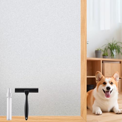 DERZGAO Window Privacy Film Decorative, Bathroom Privacy Film for Glass Windows Cover, Static Cling, Removable, Reusable, Anti-UV, Anti-Glare, Heat Blocking (Pure, 17.5X78.7 Inch)