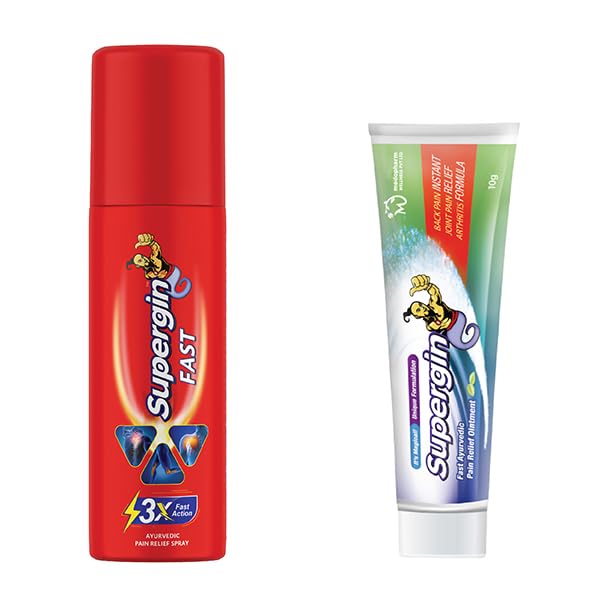 Supergin Fast Pain Relief Spray - 50ml - Get one Supergin 10 gram Ointment Free | Suitable for Sprains, Back, Muscle, Joint, Shoulder, and Knee Pain | Suitable for Sports Injuries & Gym Injuries