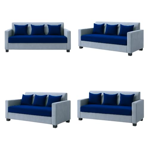 Image of FURNY Lexon 3 Seater Fabric Sofa Set (Dark Blue-Light Grey) Premium Velvet Finish | Durable & Comfortable | Ideal for Living Room