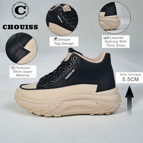 Chunky Sneakers for Women,Platform White Mesh Dad Walking Shoes,Comfortable Breathable Casual Fashion Running Shoes,Black,Size 7.53