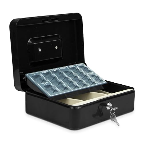 TIENDA EURASIA – Caja Caudales | Cerradura con 2 Llaves | Acero Aleado | Caja de Seguridad | Bandeja Interior Extraible | Ranura para Monedas | Caja Fuerte (Portamonedas 25x18x9 cm)