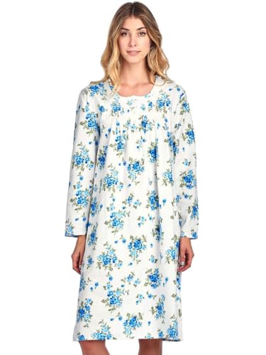 Casual Nights Women's Flannel Floral Long Sleeve Nightgown - Floral Blue - Medium