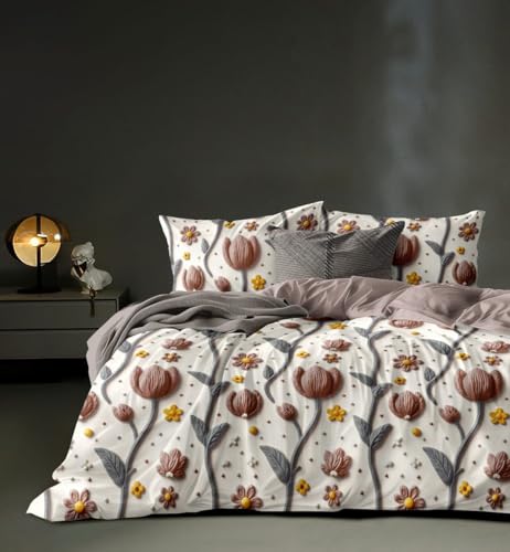 Image of DECOR2ADMIRE 300 TC Premium 7D Print Super King Size Cotton Bedsheet Set with 2 Pillow Covers | Ultra Soft 108 inch x 108 inch | Elegant Floral Designs (Beige Petals)