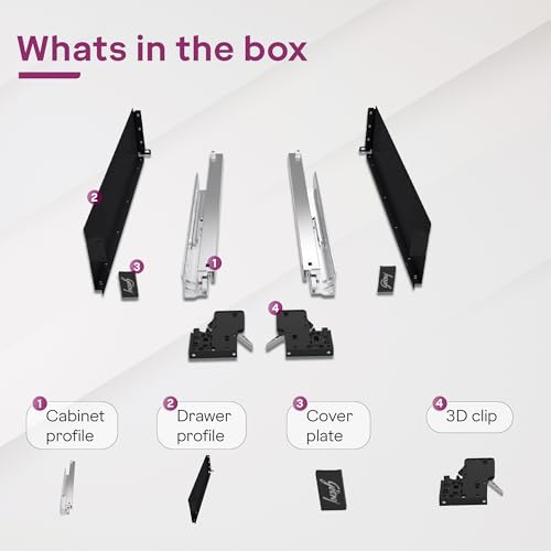 Image of Godrej Kitchen Fittings| Soft Close Slim Drawer Slides | 35 Kg Load Capacity | 3D Three-Way Adjustment Clips | for Kitchen Cabinets & Modular Furniture | Available in 8 X 12 inch, Black