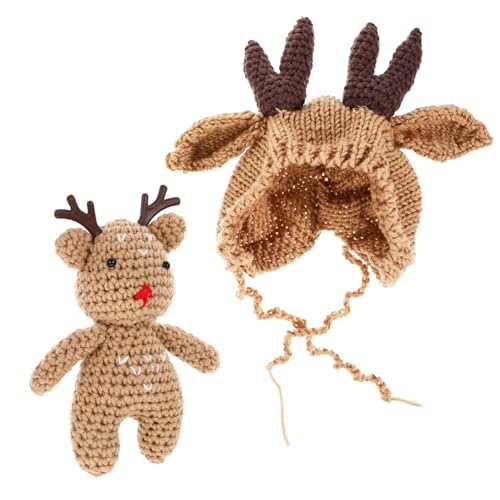 Winter Knit Hat with Adorable Antler Design Thick Wool Beanie for Months Comfortable and Warm Crochet Crochet Hat for Boys Brown