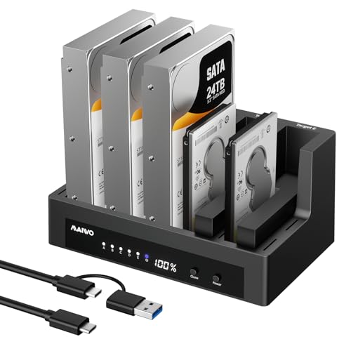 MAIWO 5 Bay Hard Drive Docking Station for 2.5'' 3.5'' SATA HDD/SSD, USB3.1 HDD Dock with Offline Clone, Hard Drive Cloner 1 to 4 Drives Clone Without Computer 110TB Capacity Expansion
