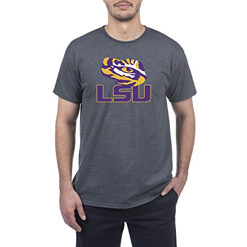 Elite Fan Shop Lsu Tigers Men's Short Sleeve Charcoal Gray Arch Tee, Large