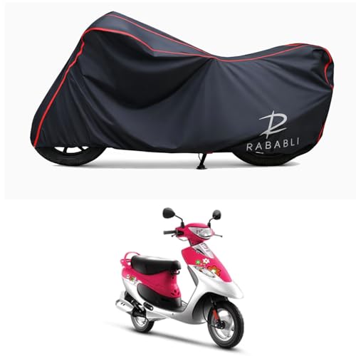 Image of Waterproof Bike Body Cover Compatible for | TVS Scooty Pep Plus | Taffeta Fabric, Red Piping Design, Bottom Elastic Fit | Dustproof, Sun UV & Rain Protection for All Bikes