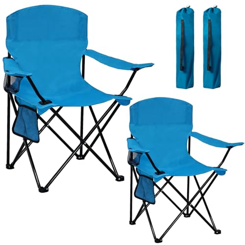 SAILARY Camping Chair 2 Pack Portable Folding Chair, Supports 300lbs, Lightweight Stable Outdoor Chair for Camping Hiking Fishing Beach Travel Picnic, Compact Collapsible Camping Seat, Bright Blue