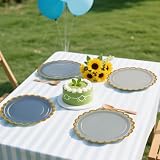 DHAIQC 48PCS Blau Pappteller 18cm, Farbverlauf Blau Partyteller mit Gewellter Goldrand Einwegteller Dessertteller Kuchenteller für Geburtstag Hochzeiten Jubiläums