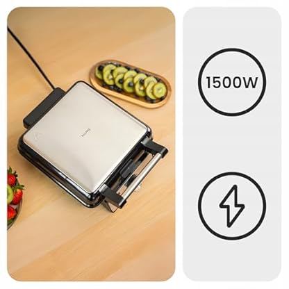 Huslog Waffeleisen 1500W XXL Für 4 Grosse Waffeln Temperaturregelung, Silber – Bild 6
