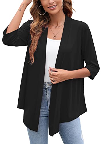 Heymoments Women's Lightweight Open Front Cardigans 3/4 Sleeve Casual Soft Drape Fall Cardigan S-2XL