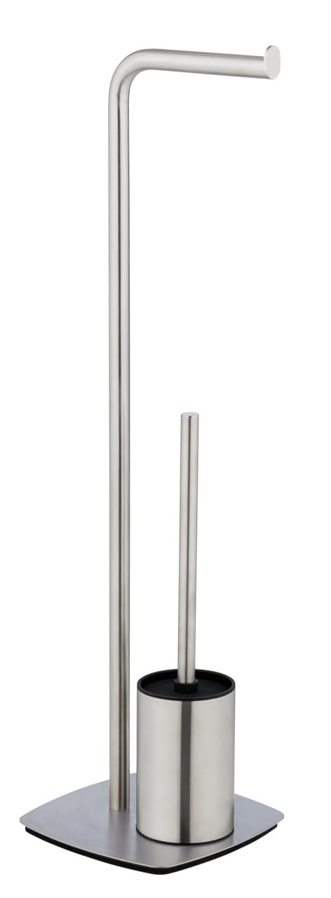 WENKO Stand WC-Garnitur Mod. Iria Toilettenbürste mit Toilettenpapierhalter freistehend für Gäste-WC aus Edelstahl mit Silikonbürste Klobürste rostfrei schwere Bodenplatte 23x72x20 cm satiniert matt