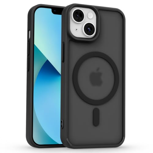 Image of Pikkme Back Cover for iPhone 13 / iPhone 14 | Mag-Safe Compatible | Smoke Frosted Transparent Matte Finish | PC + TPU | Shockproof | Camera Protection Bumper Case (Black Smoke Mag-Safe)