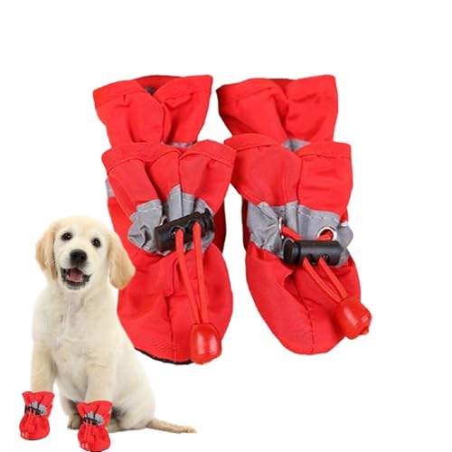 小型犬用の靴、4個の防水レインブーツ|コード付きの犬のパターン、歩行、雪、雨、冬、パッドの保護用の滑り止めブーツ