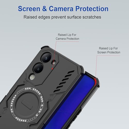 Image of amazon basics Back Case Cover for Vivo Y19 5G | Magnetic Case with Built-in Metal Ring | Supports Mag-Safe Charger, Wallet & Car Mount | Shockproof Hybrid PC + TPU | Black