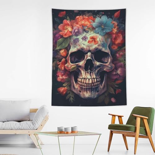 Tapisserie murale esthétique fleurs sur le crâne rideau décoration murale chambre amusante