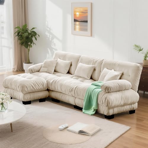 Image of SoarFlash Sectional Sofas Couches for Living Room, L Shaped Couch Sofa Set, Small Couches for Small Spaces, Apartment with Movable Ottoman, Camel