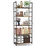 NUMENN 5 Tier Bookshelf, Tall Bookcase Shelf Storage Organizer, Modern Book Shelf for Bedroom, Living Room and Home Office, Vintage