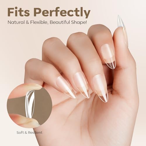 Image of Modelones Medium Almond Nail Tips Pre-shaped Full Cover Fake Nails Soft Gel
