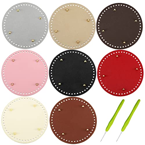 Yayatty 8 Color PU Leather Bag Bottom Base Crochet Bag Bottom, 8 Pieces 5.9 Inch Round Knitting Crochet Bags Bottom with Crochet for DIY Handbag Shoulder Bags Purse Making Supplies