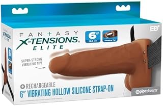 Fantasy X-tensions Elite 6 inch Vibrating Hollow Strap-on with Lube | Erectile Dysfunction Aid | Harness Compatible Strap-on Dildo | Realistic Dildos